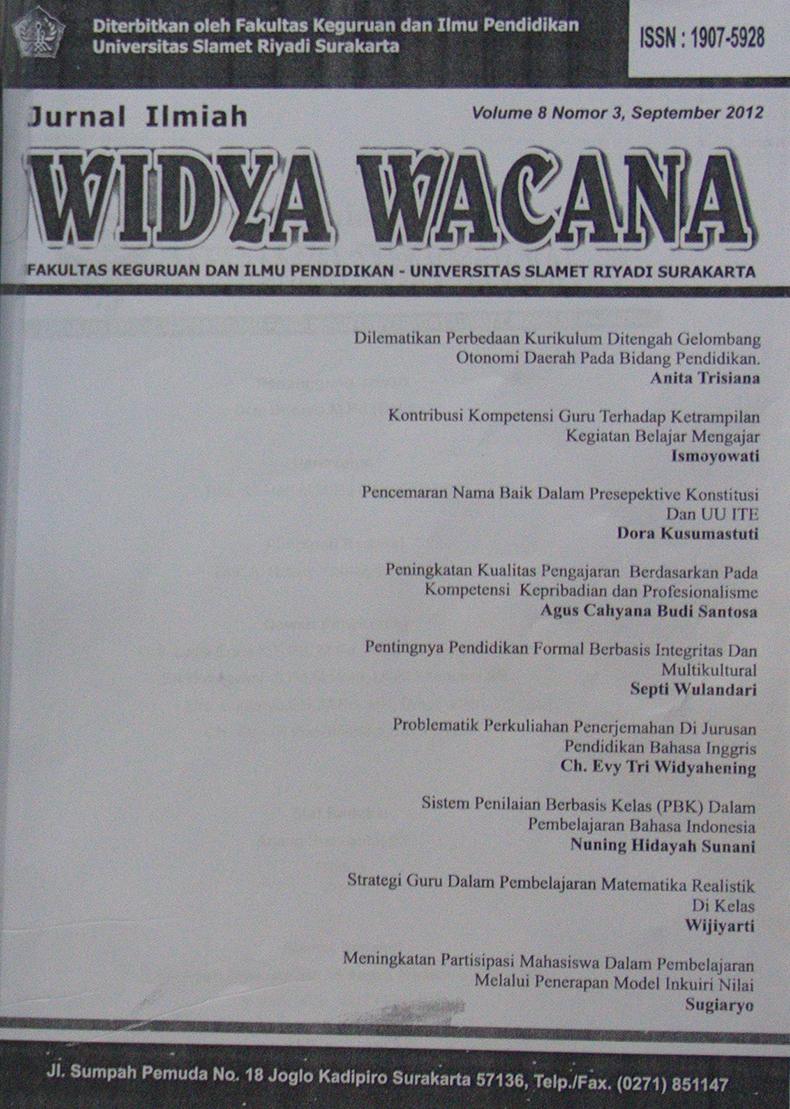 					View Vol. 8 No. 3 (2012): Widya Wacana
				