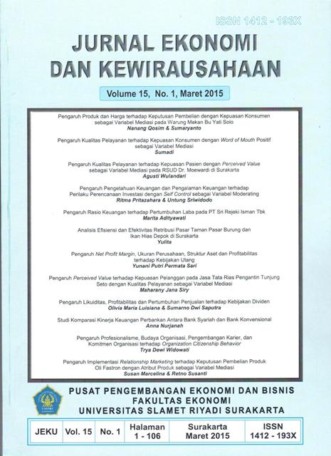 					View Vol. 15 No. 1 (2015): Jurnal Ekonomi dan Kewirausahaan : March
				