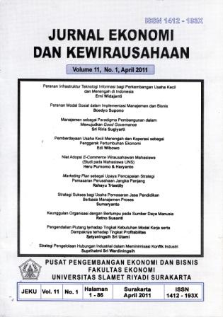 					View Vol. 11 No. 1 (2011): Ekonomi dan Kewirausahaan
				