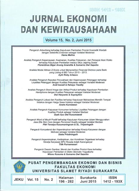 					View Vol. 15 No. 2 (2015): Jurnal Ekonomi dan Kewirausahaan : Juny
				