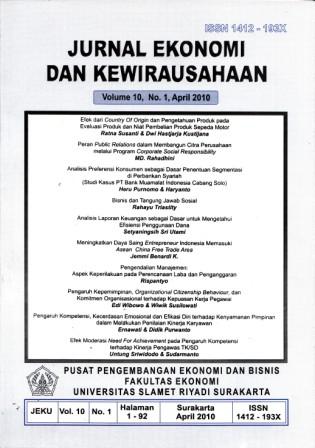 					View Vol. 10 No. 1 (2010): Ekonomi dan Kewirausahaan
				