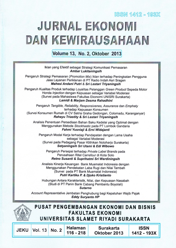 					View Vol. 13 No. 2 (2013): Ekonomi dan Kewirausahaan : Juny
				