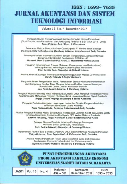 					View Vol. 13 No. 4 (2017): Akuntansi dan Sistem Teknologi Informasi
				