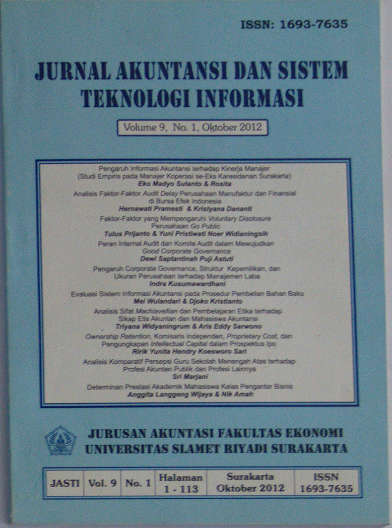 					View Vol. 9 No. 1 (2012): Akuntansi dan Sistem Teknologi Informasi
				